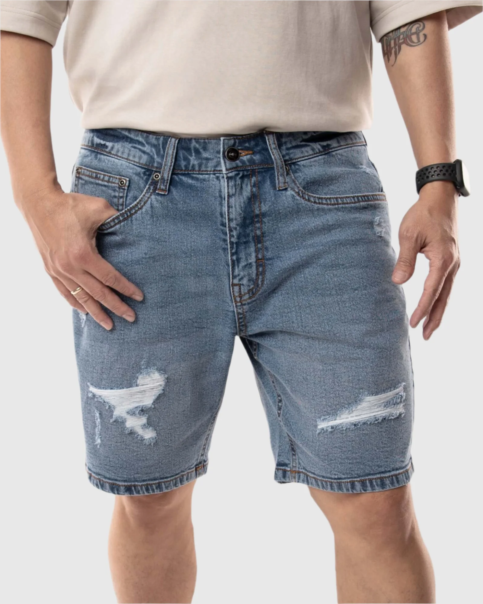 MEN'S NIRVANA DISTRESSED DENIM SHORTS - Image 5