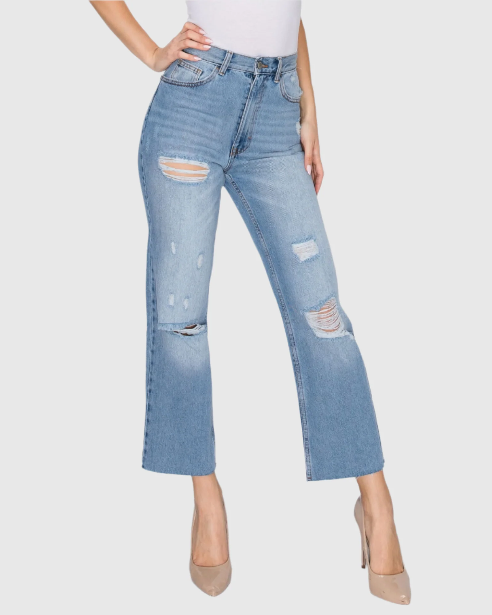 WOMEN'S MARIA MOM STRAIGHT RIPPED JEANS - Image 11
