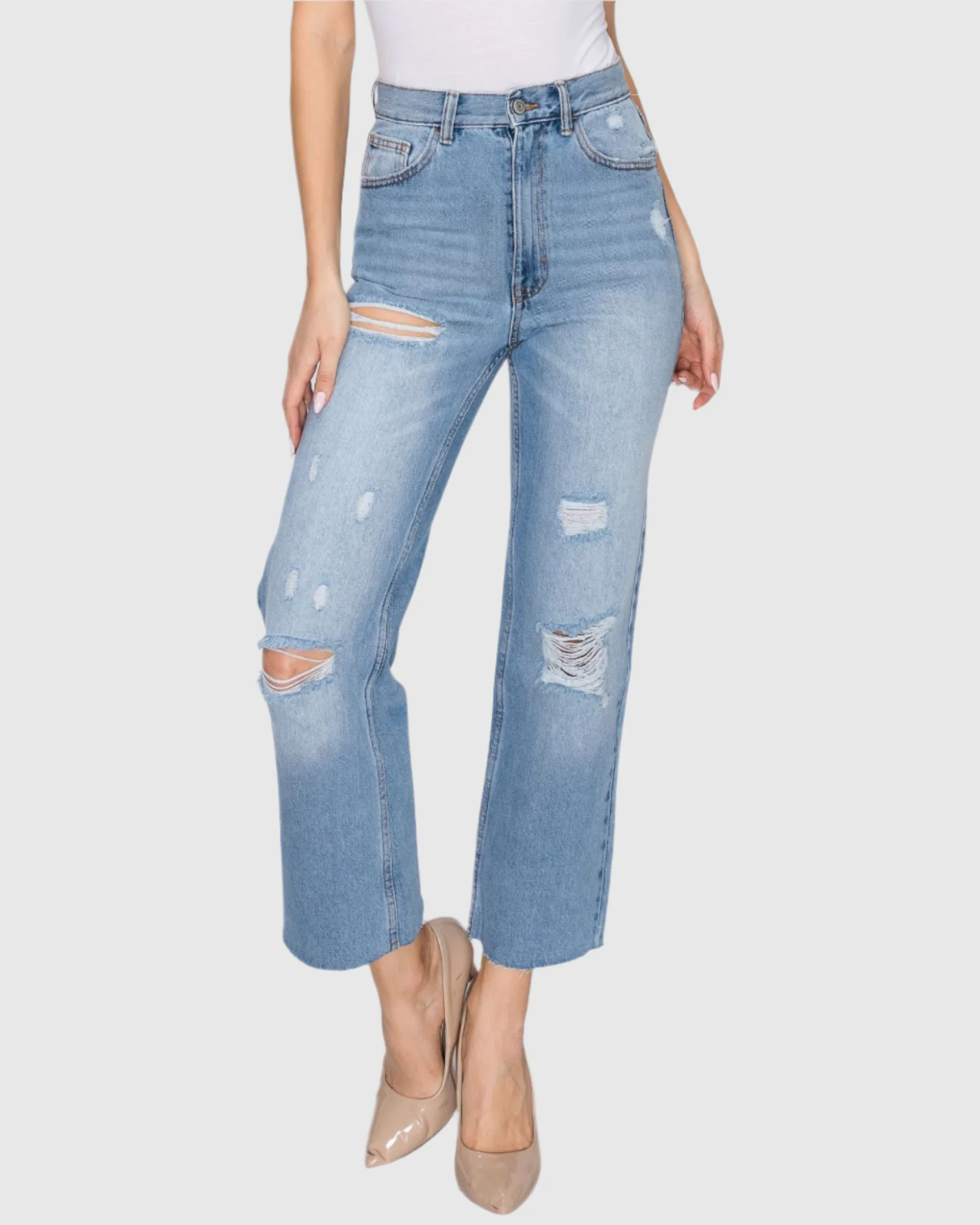 WOMEN'S MARIA MOM STRAIGHT RIPPED JEANS - Image 12