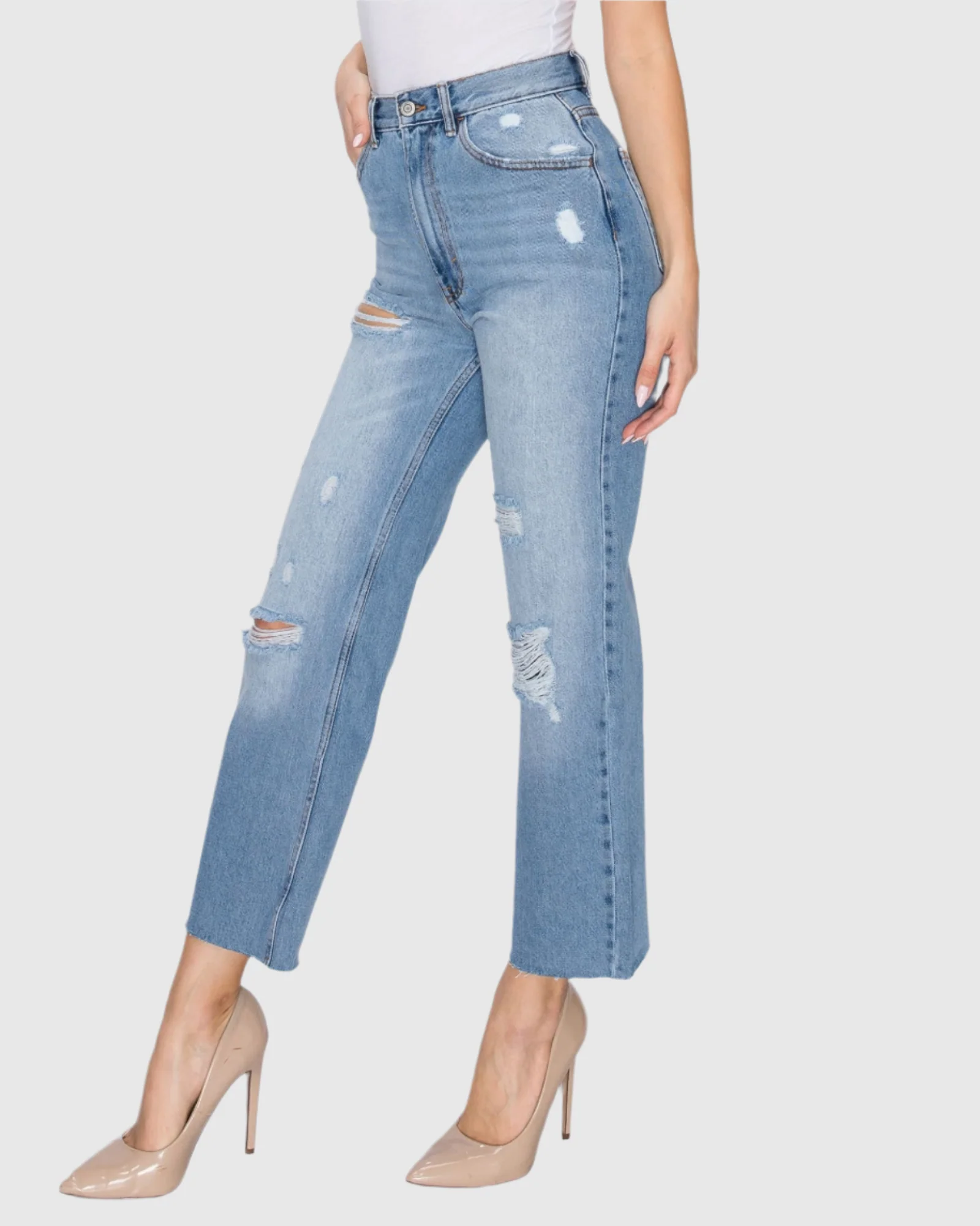WOMEN'S MARIA MOM STRAIGHT RIPPED JEANS - Image 13