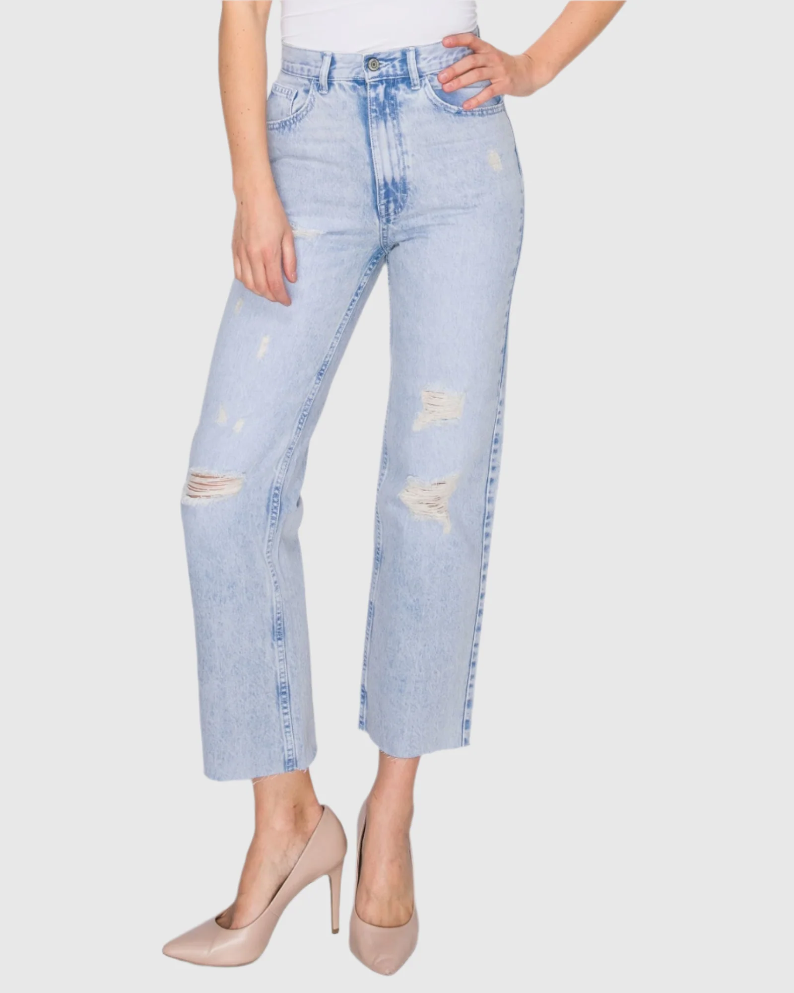 WOMEN'S MARIA MOM STRAIGHT RIPPED JEANS - Image 16