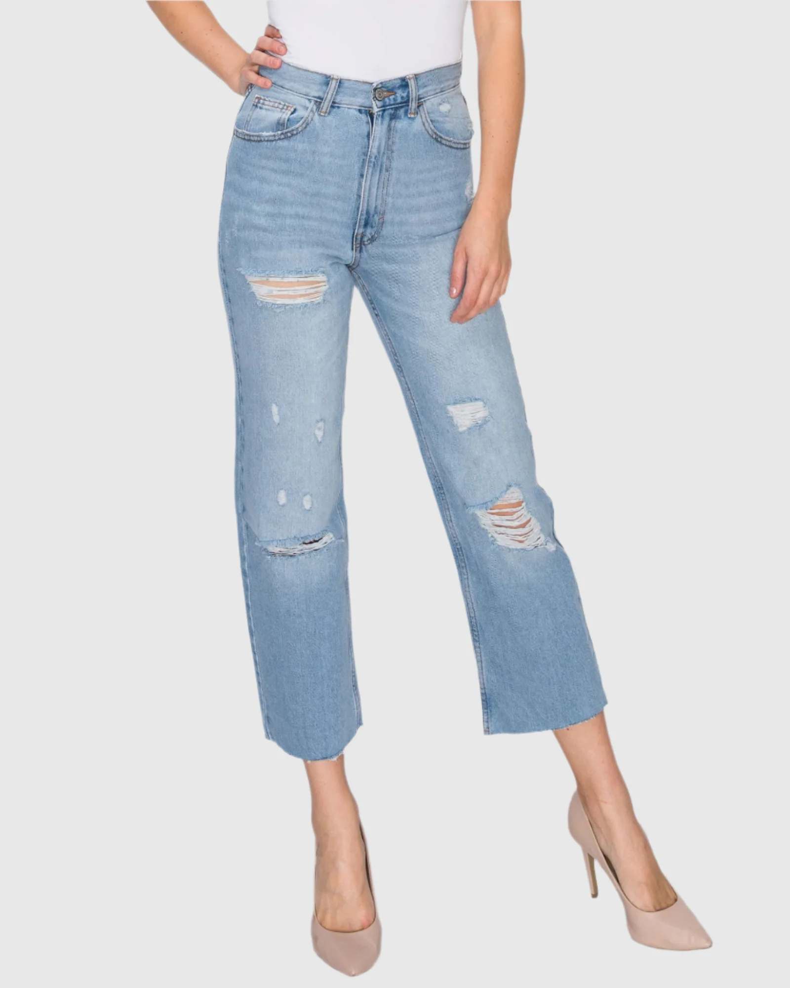 WOMEN'S MARIA MOM STRAIGHT RIPPED JEANS - Image 19