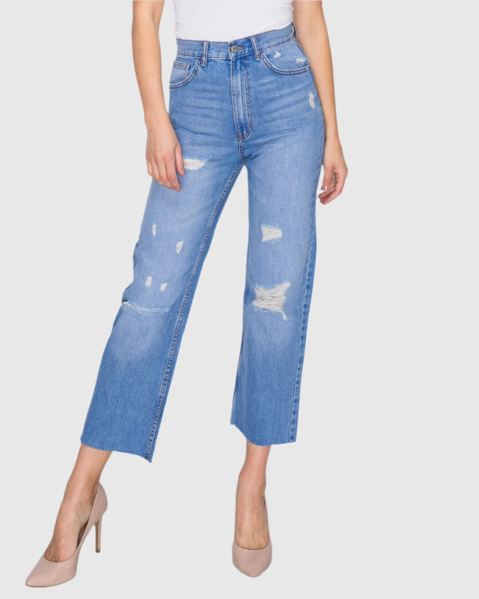 WOMEN'S MARIA MOM STRAIGHT RIPPED JEANS - Image 3