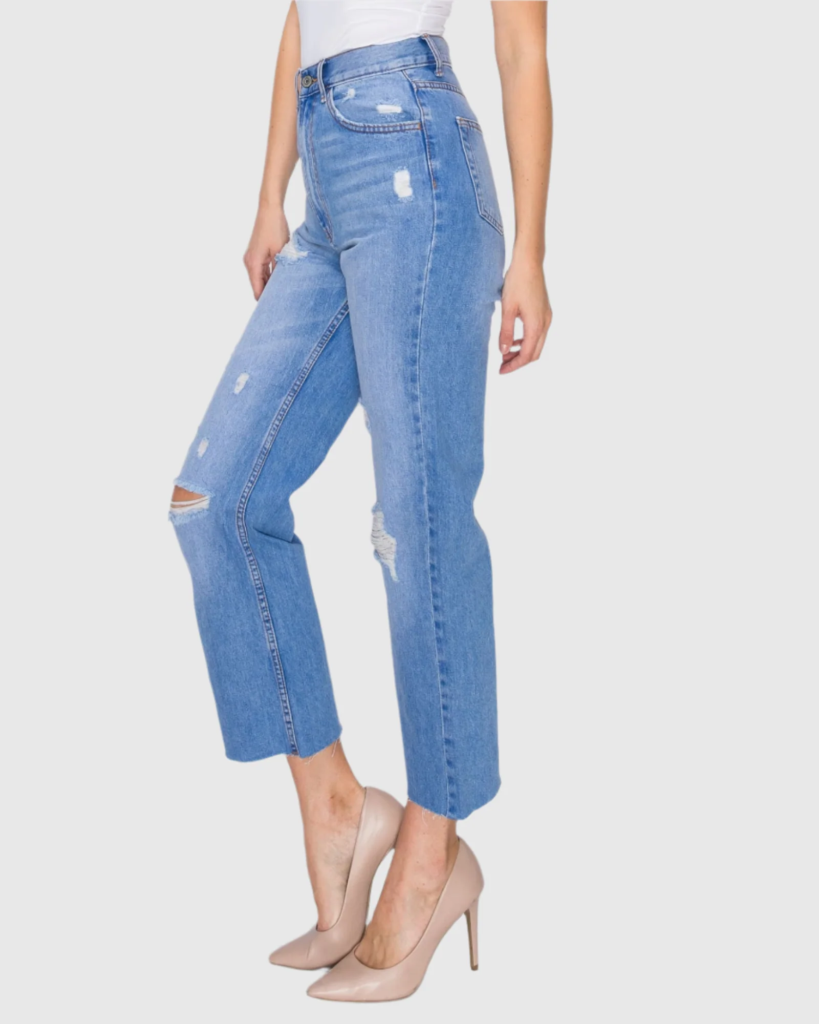 WOMEN'S MARIA MOM STRAIGHT RIPPED JEANS - Image 4